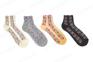FOYSOCK KOREA personalizzato logo floreale Boho ricamato alla caviglia con Design OEM in cotone su misura in maglia etnica di qualità da donna calzini sportivi - Product Image 3
