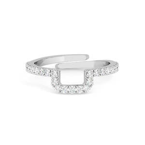 NOVAMART Fine Rhodium Plated Diamond U Shape <b>Dainty</b> Finger <b>Ring</b> with Adjustable Band (925 Sterling Silver) Wholesale Export - Product Image 1