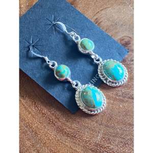 Boucles d'oreilles pendantes vintage en argent sterling plaqué or avec perles d'eau douce et turquoise Navajo, matériau principal : or - Product Image 4