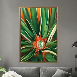 Impresión en lienzo de elegante piña tropical - Decoración veraniega vibrante, lienzo con marco dorado - Product Image 1