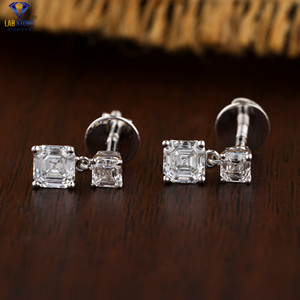 1,30 TDW Asscher Cut Labgrown Diamond Earring 18K Oro blanco Certificado IGI HPHT/CVD Joyería con chapado en oro de 14K - Product Image 3