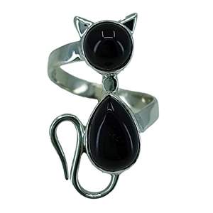 Navya Craft 925 Sterling Silver Women's <b>Statement</b> Cat <b>Ring</b> Handmade Black Onyx Inlay Perfect Gift for Christmas Anniversary - Product Image 1