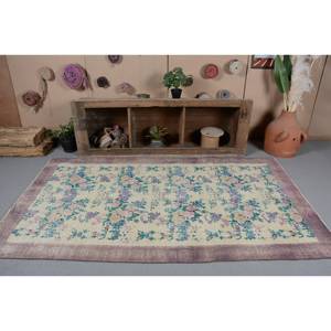 Tapis Turc Vintage Beige Violet 4.6X8 ft Classique Style Boho Laine Latex Support Patchwork Rectangle Couloir pour Décoration de Chambre - Product Image 4