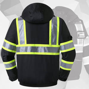 Hi-Vis Hooded Winter <b>Safety</b> Jacket Insulated Reflective Workwear Bomber Coat for Construction & <b>Roadway</b> - Product Image 3