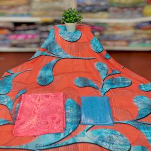 Tela de Algodón Jacquard con Diseño Floral y de Hojas, Estampado Digital, para Vestidos de Novia, Estilo Clásico, Modesto y Lujoso - Product Image 1