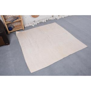 พรมขนาด 5x4.8 ฟุต, พรมวินเทจตุรกี, พรมขนสัตว์สีเบจน้ำตาลออมเบร - Product Image 4
