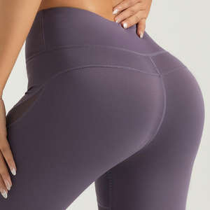 Leggings de Yoga de Cintura Alta con Forma de V para Mujer, Color Sólido, Sin Costuras, Transpirables, Absorbentes de Sudor, de Spandex/Nailon, Pantalones de Fitness de Longitud Completa - Product Image 1