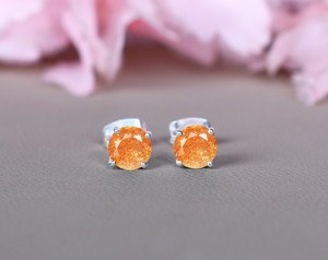 Pendientes de plata de ley con piedra solar, redondos, de 6 mm, joyería elegante para mujer - Product Image 2