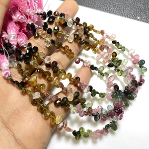 Perles briolettes en forme de poire à facettes en tourmaline multiple, perles de pierres précieuses naturelles multicolores pour la fabrication de bijoux - Product Image 2