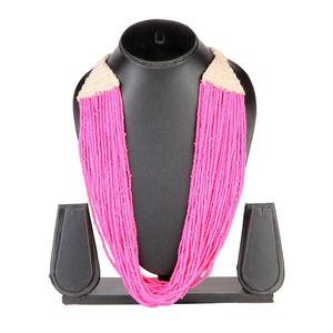 Urthn Pink Beaded Statement Necklace Set 1111603D-Joyería llamativa de moda - Product Image 1
