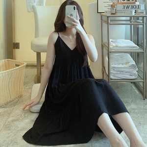 Vestido maxi de noche sin mangas de algodón de seda suave, vestido de tirantes largos para el hogar, ropa de descanso cómoda holgada de verano para mujer - Product Image 3