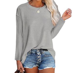 Camisetas elegantes de manga larga de algodón sólido, ropa de mujer, camisetas que combinan con todo el cuello redondo, camiseta femenina para hombres - Product Image 1