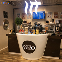 Comptoir de bar moderne personnalisé en Corian avec logo LED, mobilier de comptoir pour café commercial