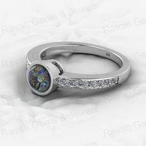 Bague tendance pour femme en argent sterling 925, sertie de pierres précieuses en azurite et malachite véritable de 7 mm, style tendance, idéale pour les fêtes - Product Image 5