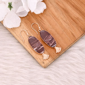 Pendientes de Alta Calidad Chapados en Oro Rosa con Piedra Preciosa de Jaspe Malinga, Pendientes de Moda Estilo Boho, Joyería Popular al por Mayor - Product Image 6