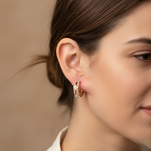 Pendientes de Aro con Flores de Oro Rosa de Lujo para Mujer, Aros Huggie, Joyería Nupcial para Bodas - Product Image 2