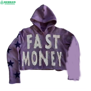 Wholesale New Heavyweight 500gsm 100% Cotton Vintage Washed Distressed Embroidered Thermal Zipper <b>Hoodies</b> Sun Faded Quick Dry - Product Image 3