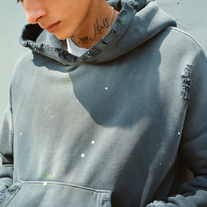 Personalizado 100% algodón francés Terry Fleece pulóver Sudadera con capucha de gran tamaño 400 Gsm Drop Shoulder Boxy Fit estampado de lavado de potasio en relieve - Product Image 5