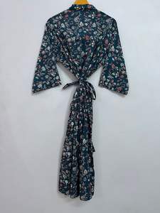 Kimono con estampado de bloque de hojas florales Bikini Cover-Up 100% algodón hasta el suelo vestido de novia cintura Natural nueva colección - Product Image 6