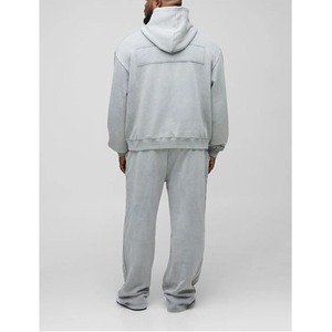 Survêtement gris OEM pour hommes de haute qualité 100% coton à capuche épais ensemble de jogging pantalon de survêtement baggy empilé et ensemble à capuche pour hommes - Product Image 3