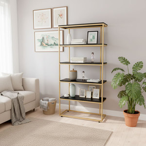 Étagère à 5 niveaux en fer avec cadre en bois de caoutchouc KS68131 pour salon - Product Image 2