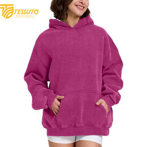 Vente en gros de sweats à capuche de haute qualité, couleur unie, avec impression de logo sur mesure, 100% coton, courts pour femmes - Product Image 4