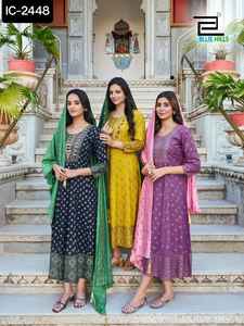 Readymade tradicional étnico indio paquistaní Kurti y Dupatta Set Georgette con bordado de lentejuelas trabajo costura completa Kurtis - Product Image 6