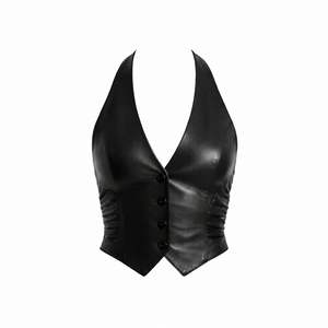 Top Bustier de Moda para Mujer, Cuello Halter, Cuero Sintético - Product Image 1