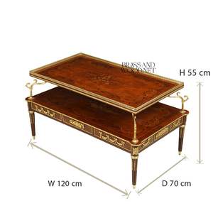 โต๊ะกาแฟสุดหรูพร้อมมือจับทองเหลือง ลายฝังมุก และลิ้นชักเก็บของดีไซน์หรูหราสำหรับห้องนั่งเล่นสไตล์คลาสสิก - Product Image 3