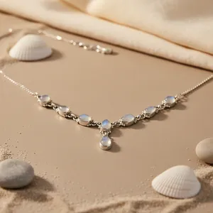 Collar de Plata 925 con Piedra Lunar y Perla, Cadena de Eslabones Chapada en Oro de 18K, Hipoalergénico, Resistente al Deslustre, Elegante, Estilo Religioso - Product Image 2
