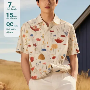 قميص رجالي مطبوع عليه أزهار وأزرار وأكمام قصيرة من القطن عالي الجودة قميص صيد مخصص قميص هاواي للرجال