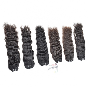 Prix de gros Machine Double trame cuticule alignée faisceaux naturels noirs extensions de cheveux humains bouclés bruts de temple indien vierge - Product Image 1