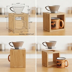 แท่นวางกาแฟแบบมินิมอลทำจากไม้ พร้อมกรวยกรองกาแฟโลหะ และที่เก็บแก้วเซรามิก - Product Image 5