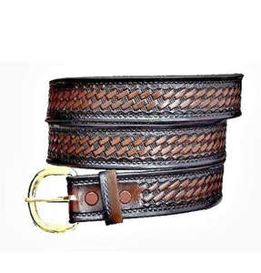 Ceinture de Cowboy en cuir tooled sculpté à la main, boucle de réglage en métal, boucle à ardillon en laiton, toutes les tailles de couleur noir et brun - Product Image 4