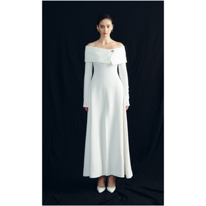 Nouveau Style Vintage LYNNE robe avec perles à la main coton mélangé Jersey tissu longue hors de l'épaule femmes robe Vietnam - Product Image 1