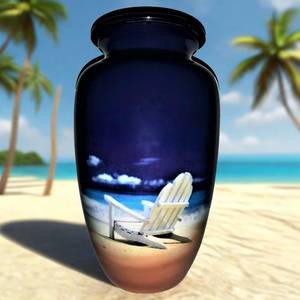 An Empty Beach <b>Chair</b> Cremation Urn Adult Themed Beach and Ocean Urn Titled "Endless <b>Summer</b>" - Product Image 2
