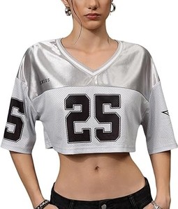 OEM Y2K Vêtements sexy pour femmes Maillot de sport à coupe courte Maille de polyester brillante Maillot de football américain pour club de football - Product Image 3
