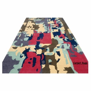 Tapis abstrait en coton tufté à la main de haute qualité, moderne et traditionnel de designer, coupe en boucle, craquelin, surface disponible sur mesure - Product Image 4
