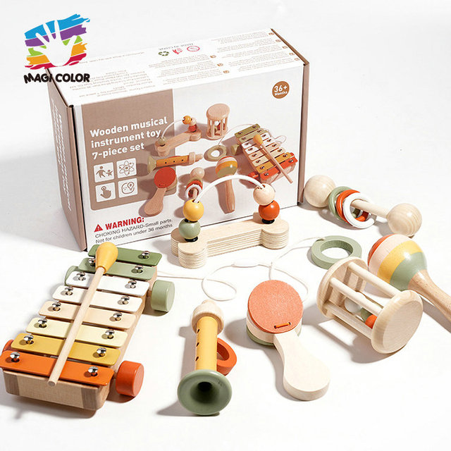 7-Piece Wooden Band Kit First Musical Discovery Set with Xylophone & Percussion W07A297