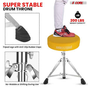 5 Core Drum Throne 3" Thick Padded Memory Foam Comfortable Drummer <b>Stool</b> 200Lb Capacity Adjustable - Product Image 4