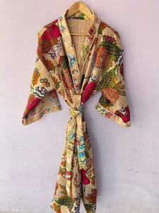 เสื้อคลุมกิโมโนผ้าฝ้ายแท้พร้อมเข็มขัดผูกสำหรับผู้หญิงผ้าชั้นที่สวมใส่สบายและระบายอากาศได้ดีสำหรับการพักผ่อนในสภาพอากาศหนาวเย็น - Product Image 2