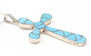 Colgante de Cruz turquesa con incrustaciones de canal vintage de Johnson Bezel Setting para compromiso - Product Image 2