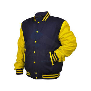 Veste de Baseball en Laine et Cuir pour Hommes Style Varsity Premium Ajustement Réglable Vêtement d'Extérieur Chaud pour l'Hiver Personnalisé Bleu Marine Jaune - Product Image 3