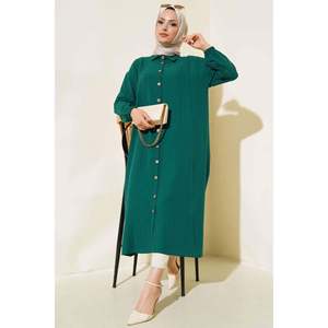 <b>Wooden</b> <b>Buttoned</b> Tree Bark Long Shirt Emerald - Product Image 1