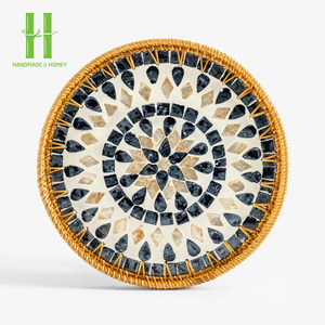 El más vendido, hecho a mano, respetuoso con el medio ambiente, duradero, ligero, ratán, madre perla, bandeja decorativa para servir, diseño rústico, comida, desayuno - Product Image 6