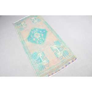 Tapis vintage 1,7x3,8 pieds, petit tapis turc, tapis persan en laine bleue - Product Image 3