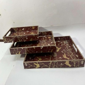 Elegant Eco-Friendly Moroccan Large <b>Wood</b> Tray with Handle Custom Storage Serving Tray for Home Use Coffee Tea <b>Fruits</b> Food Plates - Product Image 3