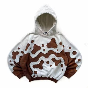 Sweat à capuche unisexe en polaire lourd d'hiver personnalisé, patchwork bicolore avec surpiqûres contrastées, coupe à épaules tombantes - Product Image 2