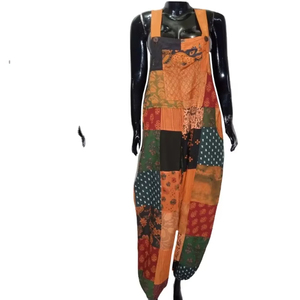 SK NOOR SONS Mono largo para mujer estilo bohemio inspirado en Alladin, mono holgado de algodón con parche explosivo, mono de una pieza, longitud completa a la moda - Product Image 1