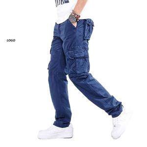 Pantalón Cargo de Color azul liso para hombre con múltiples bolsillos 100% algodón Venta caliente pantalón en blanco al aire libre Casual para correr pantalones Cargo para hombre - Product Image 1